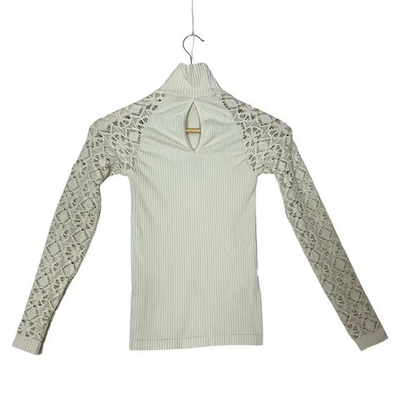 FREE PEOPLE INTIMATELY sz X Small/ Small Turtleneck Lace Sleeves Off White Cream - Picture 3 of 5